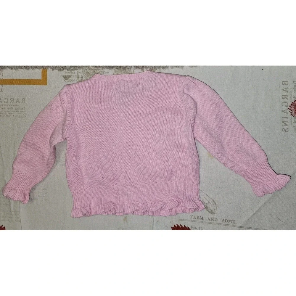 Chaps Ralph Lauren Cardigan Infant Baby 18  Months Knit Pink Ruffled Cottagecore
